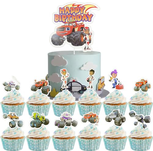 Auto Kuchendekoration, 13pcs Monster Truck Tortendeko Blaze Cupcake Topper Monster Truck Thema Kuchen Dekoration Topper für Blaze Cars Cake Decoration Birthday Children