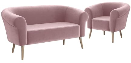 MEBLINI Mini Sofa Set 2-1 für Wohnzimmer - Mini Lounge für DREI Personen - Küchensofa - Sofa Klein - Sitzgarnitur - Polstergarnitur - Sofagarnituren - Emilia - 2+1 - Rosa Samt