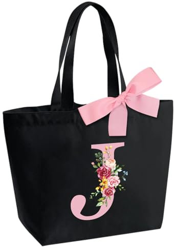 Personalisierte Initialen Tragetasche, Wasserdicht Handtasche Damen, Shopper Tasche Tote Bag mit Innentasche und Reißverschluss Weihnachten Geschenke für Frauen Mutter Freundin Braut Brautjungfern J