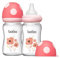 YOHKOH Natural Response Weithals-Babyflasche aus Glas, Anti-Kolik Baby Glas Flaschen mit Ultraweiches Silikon-Sauger, für Neugeborene Babys (Rot, 160ml (2er Pack))