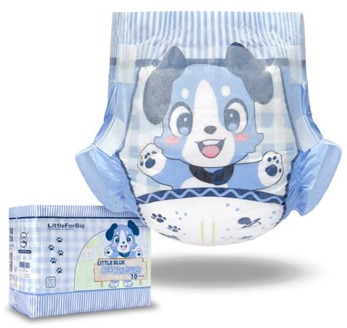 LittleForBig 5500-5800 ml Adjustable Hook-and-Loop Fastener Closure Adult Printed Cloth Back Diaper 10 Pieces - Little Blue BabyFur (M)