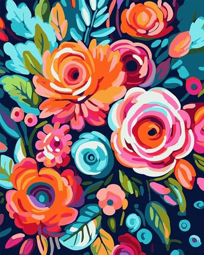 Yoonqun Abstrakte farbige Blumen Malen Nach Zahlen,30x40cm Malen Nach Zahlen Erwachsene DIY inklusive Pinsel und Acrylfarben Handgemalt Ölgemälde Kit Startseite Wandkunst Dekoration mit Rahmen
