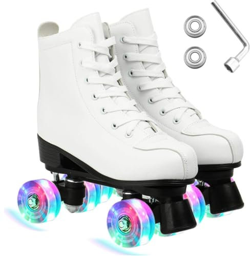 ERNAN Damen Klassische Retro Rollschuhe,Disco Roller,Classic Roller | Rollschuhe für Kinder und Erwachsene, komfortabl LED Rollerskates für Jugendliche und Anfänger.Mädchen. (White, 40)