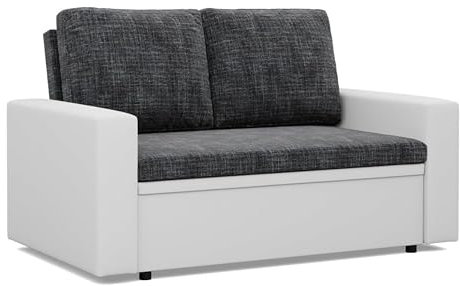 Mebligo - Zweisitzer Sofa Wohnzimmer mit Schlaffunktion, Bettkasten und Kunsteleder 148x90x87 (BxHxT) Dunkelgrau und Weiß Luna, Schlafsofa Platzsparend, Schlafcouch, Sofabett, Sofa Bed, Bettsofa