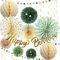 Salbei Grün Geburtstag Dekorationen, 17Stück Pompons für Geburtstag Party Deko, Salbeigrün Creme Gold Seidenpapier, Seidenpompons, Papierfächer, Salbeigrün Party Dekorationen für Hochzeit, Geburtstag