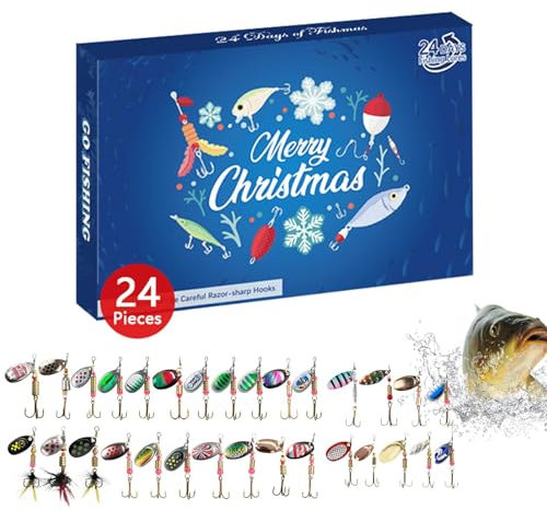 Adventskalender Angel Männer Weihnachtskalender, Adventskalender 2024 Angelköder Set, 24 Köder Set Adventskalender, 2024 Weihnachten Überraschung Geschenk