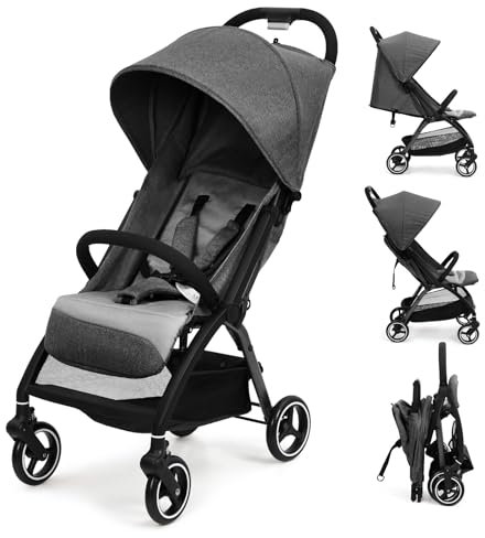 Passeggino Leggero e Compatto, Passeggino Neonato da 0 Mesi a 22 Kg, Pieghevole a una Mano, Schienale Regolabile, Eva Pneumatici, Tenda Para Sole