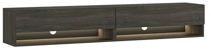 Skraut Home | Meuble TV | Banc Télé | Grand Espace de Rangement | 180 | LED | Meubles de Salon | Style Moderne | Noir