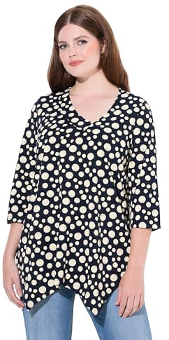 Ulla Popken Damen große Größen Übergrößen Plus Size Shirt, Zipfelsaum, V-Ausschnitt, 3/4-Arm, Biobaumwolle Marine 50+ 834675130-50+