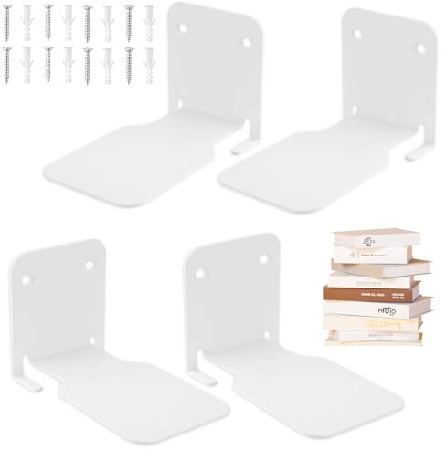 VEGOATY Unsichtbares Bücher-Schweberegal: 4er-Set Weißes Metall, Wandregal, Langlebig, für Schlafzimmer, Büro & Wohnzimmer (10.5x6.6x6 cm)