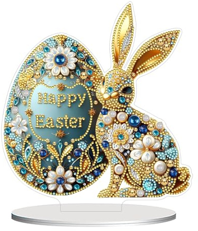 Kaezuy Diamond Painting Ostern Osterei, Ostern Deko Diamond Painting Basteln, Frühling Deko Diamant Malerei Ornamente, DIY Ostern Tischdeko Diamant Painting Bastelset für Innen Tisch Wand (G)