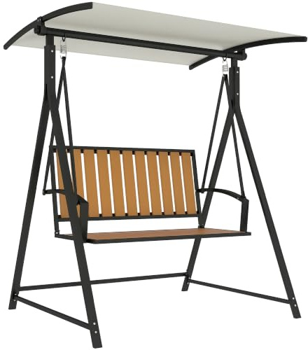 Outsunny Hollywoodschaukel 2-Sitzer, Sonnendach 142 x 112 x 162cm Schwarz | Verstellbares Sonnendach, Wetterfeste Gartenschaukel Schaukelbank Bis 240kg, Gartenliege, Für Garten, Terrasse