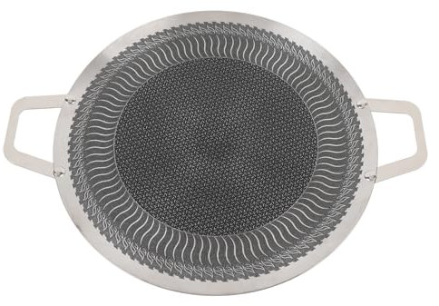 Focket Korean Grill Pan, Nonstick Round BBQ Griddle, Stainless Steel BBQ Grill Pan with Double Handles for Induction, Gas Stove, Outdoor Camping Barbecue (34cm)
