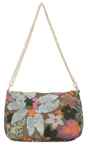 SUKUTU Pailletten Stickerei Floral Kette Umhängetasche Damen Clashing Abendtasche