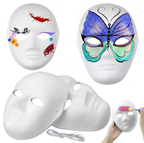 Waibejon DIY Blank White Paper Mask, Graffiti Full Face Mask for Cosplay | Pure White Mask, Party Decor Prop, Comfortable DIY Craft Supplies, Halloween Masquerade, Premium Paper Material