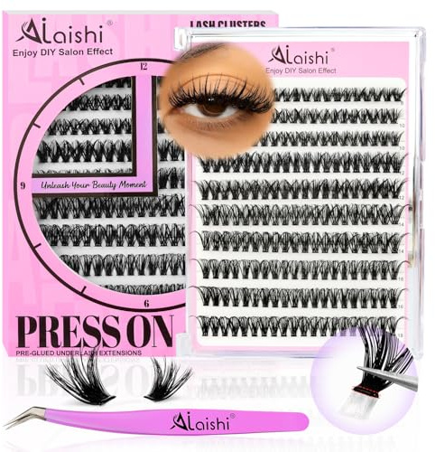 AILAISHI Self Adhesive Eyelashes, No Glue Needed Lashes DIY Lash Cluster Eyelash Extensions Kit 8‑18mm,40D, 200pcs Fluffy D Curl Soft Natural Lashes with Tweezers–Fake Cat Eye Wispy Individual NG50P8