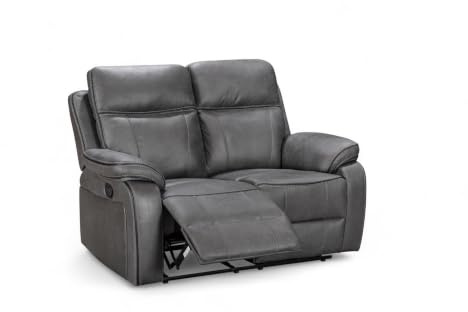 Grey Faux Leather 2 Seater Recliner Sofa | 2 Manual Independent Reclining Seats | Padded Arms & Comfy Seats | Ideal Loveseat Couch for Living Room, Cinema, Gaming Room, Bedroom | Easy Setup | Vegas