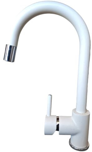 Rubinetto Miscelatore Lavello Cucina Bianco Antico, Miscelatore Monocomando Canna Alta Girevole ed Estraibile, Design Moderno, Finitura Effetto Pietra, Made in Italy, Paini Milme Bianco 7831591ABSPA