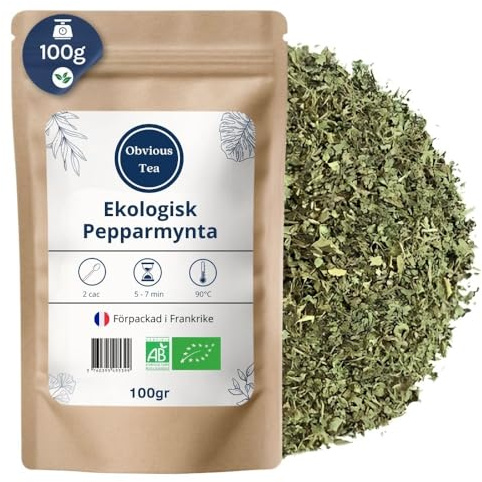 Ekologiska pepparmyntsblad - Ekologiskt örtte eller kulinariskt bruk - Mentha × Piperita L. - Ekologiskt odlad - Uppfriskande mentoldoft och frisk smak - 100 g påse (50 koppar)