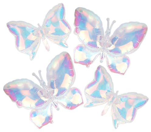 4 Stück Irisierende Schmetterlingsballons, Klare Folienballons Schmetterlinge Geburtstagsdeko für Wald Frühling Motto Geburtstagsparty Babybaumparty Baumdekoration
