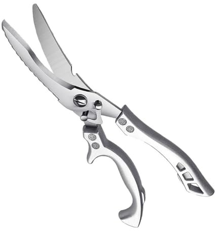 Grasslandy Edelstahl Schere Küche, Küchenschere, Haushaltsschere Mit Sägeschliff, Strapazierfähig, Allzweckschere, Scharfe Kochschere Für Küche, Geflügel, Fisch, Kräuter, Silber