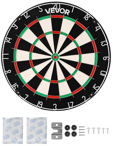 VEVOR Dart Board, High-Grade Self-Healing Sisal Fiber Dartboard with Staple-Free Bullseye, Blade Wire & Rotating Number Ring, 17.7 Professional Dartboard for Home Party Game Room (Darts Not Included)