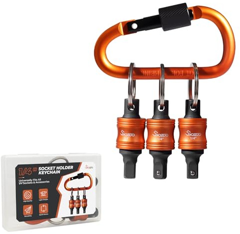1/4 Socket Holder Keychain 3PCS Set,Heavy-Duty Toolbox,Drive Quick-Release Organizer with Locking Clip,Impact Wrench Accessories for Lineman,Electricians,Construction Crews & Industrial Pros