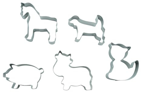 BekkiB - 999065 Lot de 5 emporte-pièces « animaux de la cour » - En acier inoxydable - Pour pâtisserie, bricolage et décoration - Pour fondant, massepain, cupcakes et décoration DIY