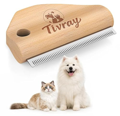 Tivray Hundebürste zur Fellpflege, Holz Enthaarungsbürste für Hunde, 11cm | Ergonomisches Bürste für Hunde und Katzen, Schmerzfreie Fellentfernerbürste aus Holz, Haustierpflege für Kurzhaar & Langhaar