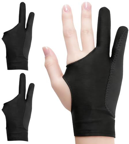 XINML 2Pcs Gant Dessin pour Tablette Graphique, Gants d'artiste Numérique à Deux Doigts Trois Couches Anti-Fausse Touche, Gant de Dessin Main Droite Gauche, pour Tablette Graphique & Tablette Tactile
