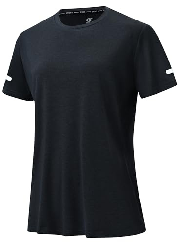 Tyhengta Women’s Quick-Dry Lightweight Gym & Running T-Shirt – Short Sleeve Crew Neck Sport Top with Reflective Stripes & UPF50+ Sun Protection