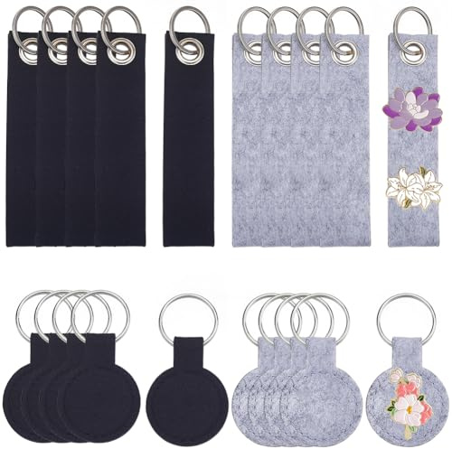 SOFPLATE 20 Stück Filz Schlüsselanhänger Rohlinge Schwarz Grau Schlüsselanhänger Filz Blanko Filzanhänger Schlüsselring für DIY Handwerk Dekoration Taschen Basteln Auto Schlüssel