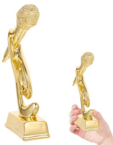 ROMISBABA Goldene Mikrofon Trophäe aus Kunstharz Kreative Desktop Trophäe für Kinder Preis für Gesangswettbewerb Moderation und Unterricht
