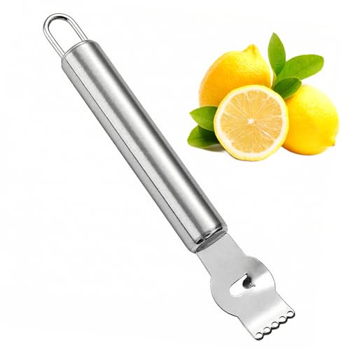 hankousi 1 rallador de limón de acero inoxidable, rallador y pelador de frutas cítricas para cócteles y cocina (plateado)