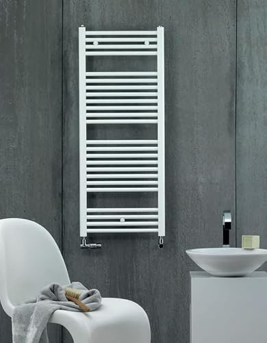 Zehnder Aura PBN-080-050 Radiador Toallero Blanco 775x500 mm | 300W | Agua/Mixto | Diseño Compacto para Baño | Secado Rápido y Alta Eficiencia