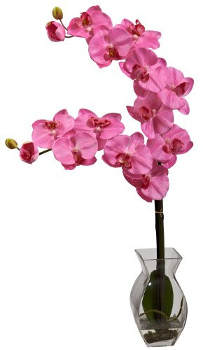 Nearly Natural 1295-DP Phalaenopsis Orchid with Vase Arrangement, Dark Pink