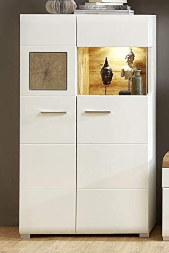 Froschkönig24 Standvitrine 18278 Vitrine Vitrinenschrank Wohnzimmerschrank Weiß/Eiche Altholz