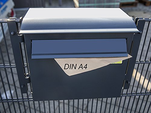 Zaunbriefkasten XXL für Gitterzaun hintere Entnahme RAL7016 Anthrazit | Inkl. Zaunhalterung & 2 Schlüssel | Einwurfklappe ca. 340 x 55 mm | Edelstahl
