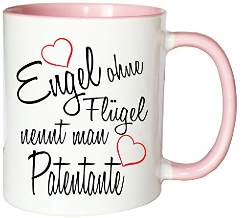 Mister Merchandise Kaffeebecher Tasse Engel ohne Flügel nennt Man Patentante Schwanger Baby Pate Beste Freundin Tantchen Schwester Teetasse Becher Weiß-Rosa