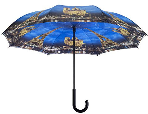 Galleria's Reverse Close Regenschirm, Paris City of Lights mit Kunst auf beiden Seiten.