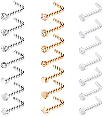 D.Bella Anneaux de nez Goujons-20G 21pcs Anneaux de nez Goujons Vis de nez Goujons de nez en acier inoxydable
