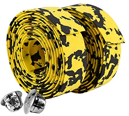 Fdit GLOGLOW 2 STÜCKE Wasserdichte Fahrrad Bar Typ, Rutschfeste Radfahren Rennrad Fahrrad Lenker Reflektierende Grip Wrap Tape 2 Bar Plugs(Gelb + Schwarz) MEHRWEG VERPACKUNG