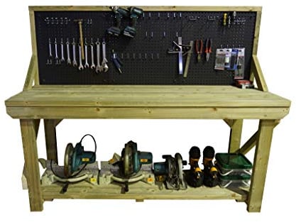 Workbench With Pegboard - 46 Piece Peg Kit INCLUDED - Heavy Duty - Pressure Treated - Handmade Garage Workshop Work Table (6ft)
