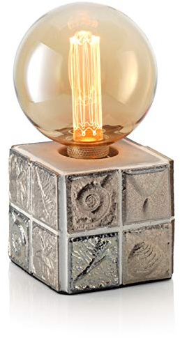 Auraglow Mysa Modern Zeitgenössisch Fossilien- und Meeresfrüchte-Effekt-Stein-Zementwürfel Nachttisch Tischlampe/Licht