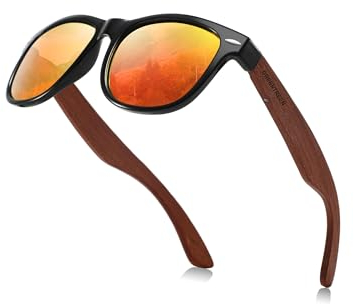 GREENTREEN Lunettes de Soleil Polarisées Bois pour Hommes: Protection UV400 et Anti-éblouissement - pour Conduire Randonnée Plage Pêche et Voyage (Orange)