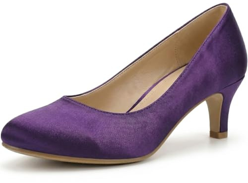 Ladies Womens Low Kitten Heel Work Court Evening Girls Shoes Pumps Size 3-12 (5 UK, Purple Satin)