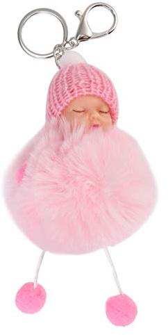 Porte Clé Pompon pom pom porte- bébé de couchage fausse duveteux porte- pendentif ornements pour voiture clé décor rose pâle