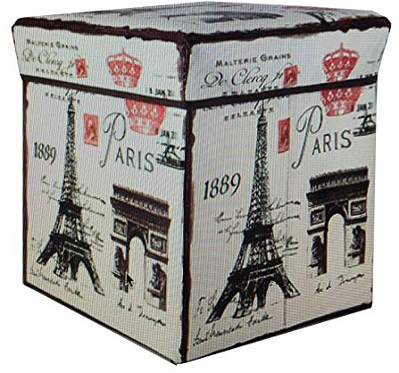 RHP Sitzhocker mit Stauraum hocker Sitzwürfel - Sitzbox Faltbarer Würfel mit Aufbewahrung braun 30 x 30 x 30cm (Eiffelturm)