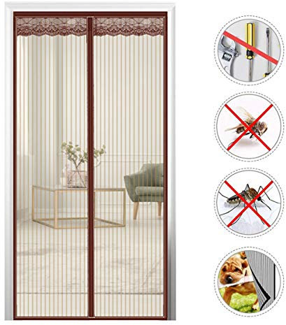 THAIKER Zanzariera Finestra Magnetica, 80x240cm(31x94inch) Zanzariere Scorrevoli Chiudi Automaticamente Adsorbimento Magnetico per Casa Ufficio, Marrone