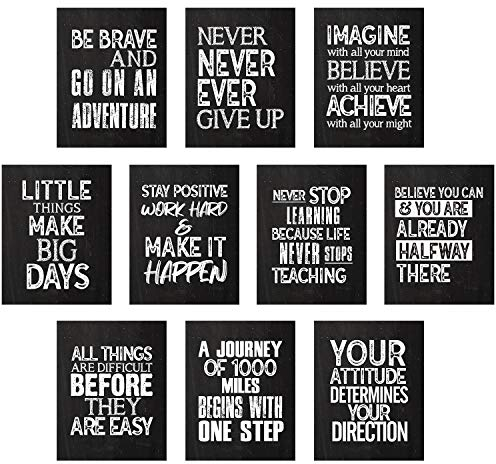 10 Stücke Inspirierende Wand Poster Motivierende Zitat Poster Positiv Bestätigung Kunst Poster mit 80 Stücke Klebepunkt für Klassenzimmer Wohnzimmer Schlafzimmer Büro Wände Dekorationen, 11 x 14 Zoll